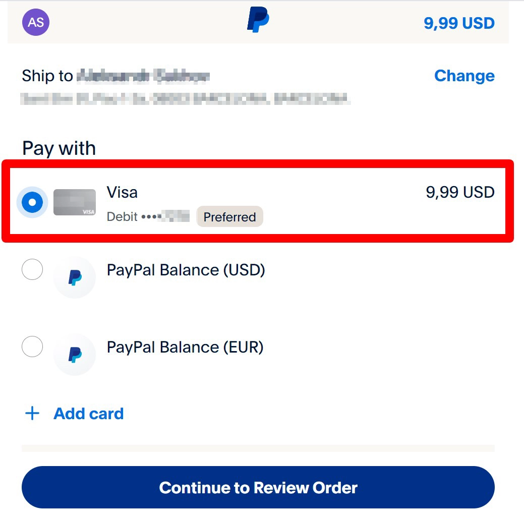 PayPal card payment options